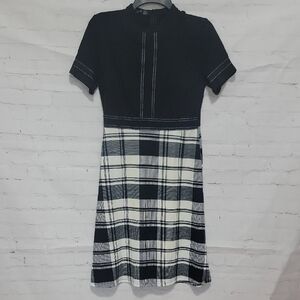 Elegant Black and White Checkered Midi Dress
